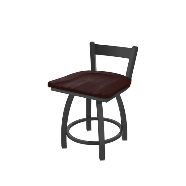 18" Low Back Swivel Vanity Stool, Pewter Finish, Dark Cherry Maple Seat